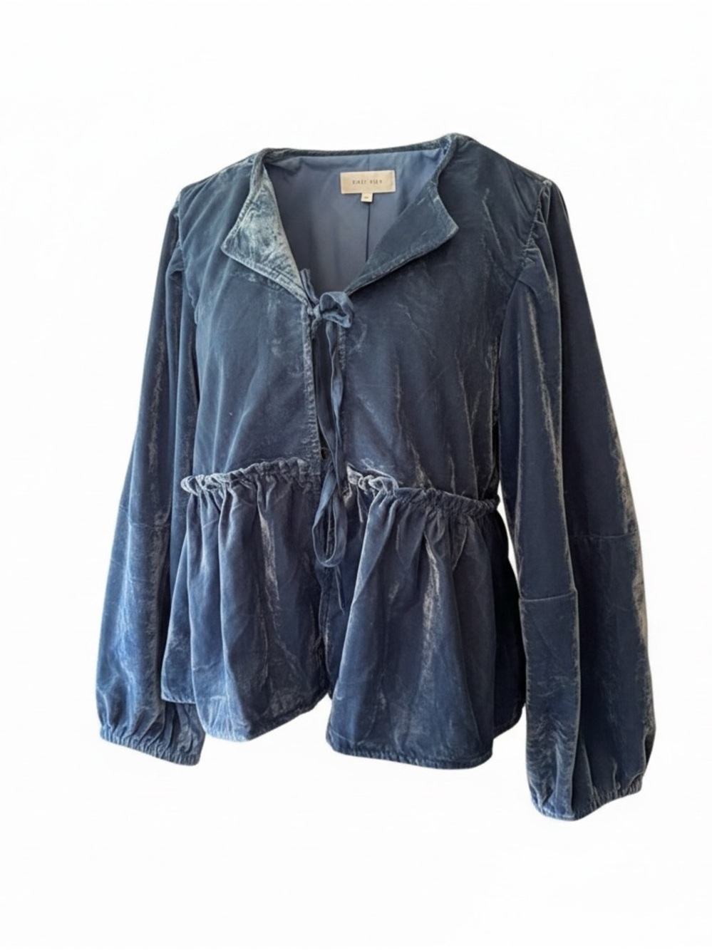 Free People Washed Velvet Tie-Front Jacket in Blue-Gray
